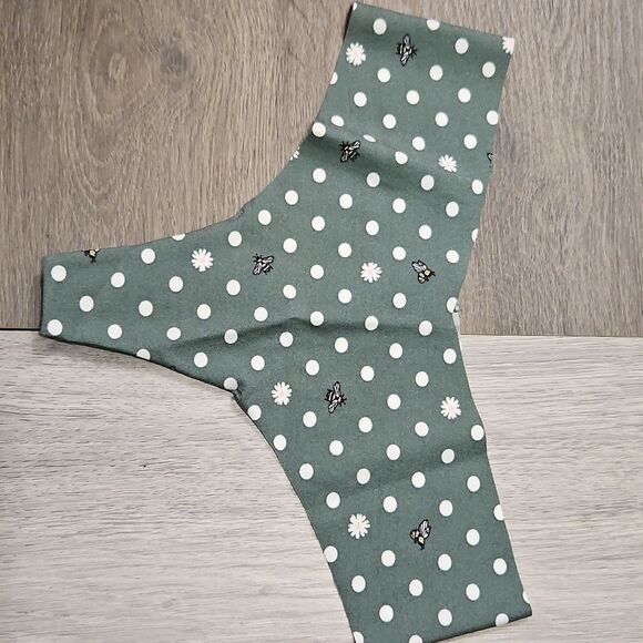 PINK Victorias Secret NO SHOW THONG FOREST GREEN POLKA DOTS & BEES New Small - Picture 6 of 14